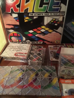 80s friends -remember the Rubik's rings? On the right, one of many puzzle display cases throughout the shop
